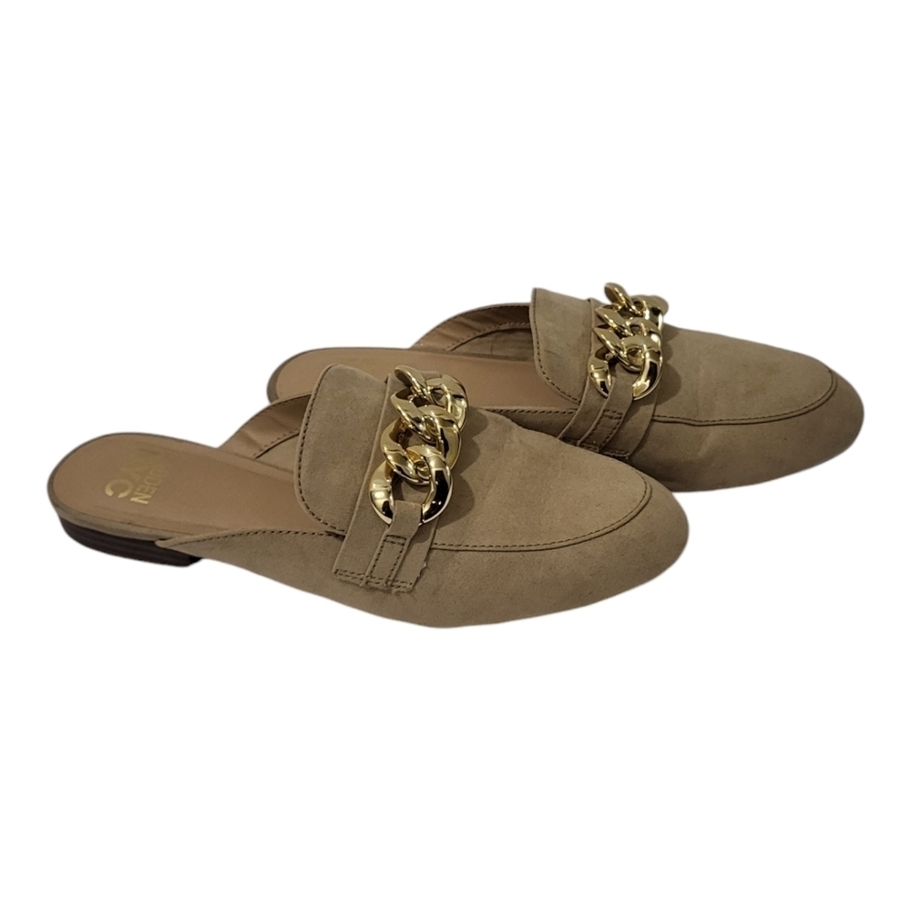 Madden NYC, Mules,Slip‎ Ons, Tan/ Chain Details On Top Women's Size 8